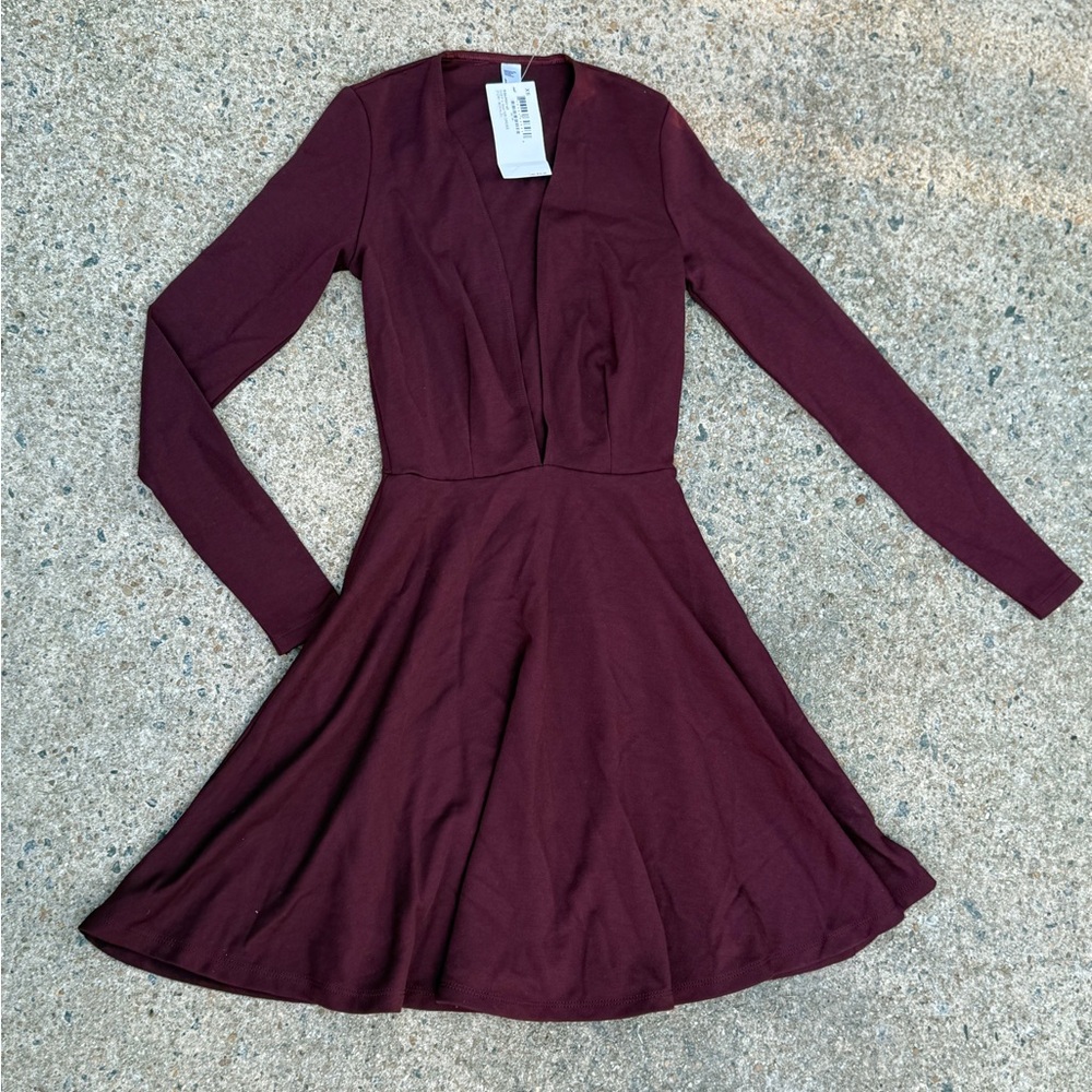 American Apparel Deep V Maroon Long Sleeve Dress - Size XS - NWT - Picture 6 of 16